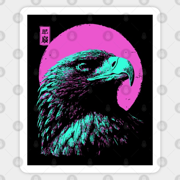 Majestic Eagle Head Japanese Art | Teal & Pink Ukiyo-e Style Sticker by TuncGK